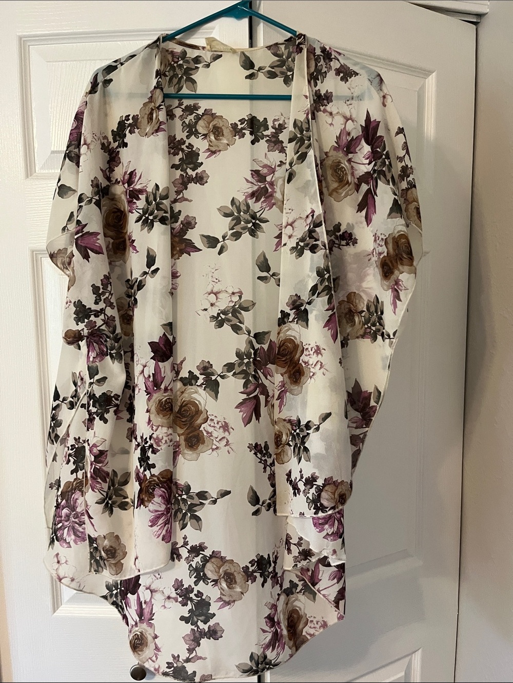emory park Cream Kimono Cardigan with Mauve & Brown Floral Print